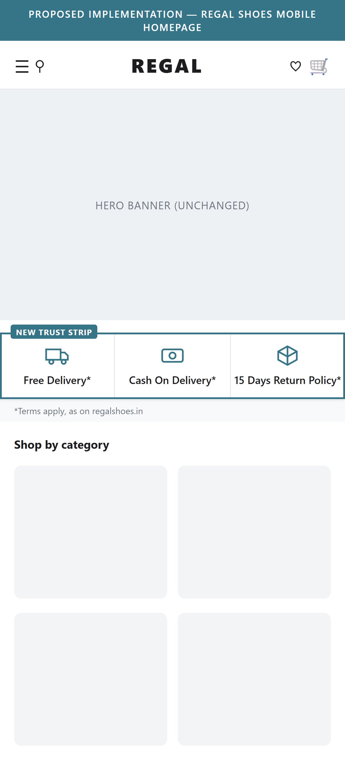Proposed Implementation — Regal Shoes Mobile Homepage